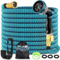 Garden Hose 100ft Expandable Water Hose with 10 Function Nozzle,3/4" Solid Brass Fittings, Lightweight, Durable, No-Kink Retractable Gardening Water Pipe for Lawn Yard Garden Outdoor,Blue