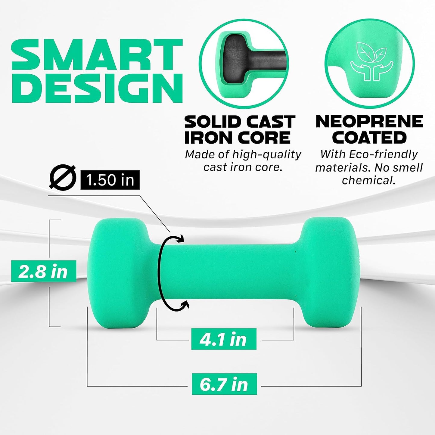 Yes4All Neoprene Coated Dumbbell Hand Weight Sets of 2 - Multiple Weight Options with 15 Colors, Hexagon Shape, Anti-roll, Anti-Slip