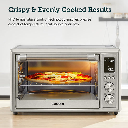 COSORI Air Fryer Toaster Oven, 12-in-1 Convection Oven Countertop with Rotisserie, Stainless Steel 32QT/30L, 6-Slice Toast, 13-inch Pizza,100 Recipes, Basket, Tray(6 Accessories)Included - PuriLite