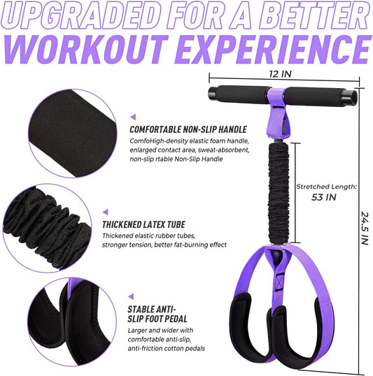 Pedal Resistance Band with Handles for Home Workout, Durable Sit-Up Exercise Band for Core, Abs, Arms and Legs, Portable Resistance Training Equipment
