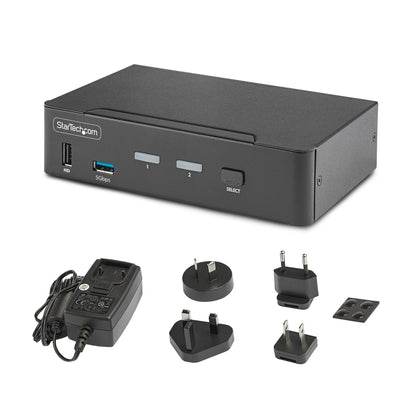 2-Port DisplayPort KVM Switch, 8K 60Hz / 4K 144Hz, Single Display, DP 1.4, 2x USB 3.0 Ports, 4x USB 2.0 HID Ports, Push-Button & Hotkey Switching, TAA Compliant - OS Independent, Metal Housing