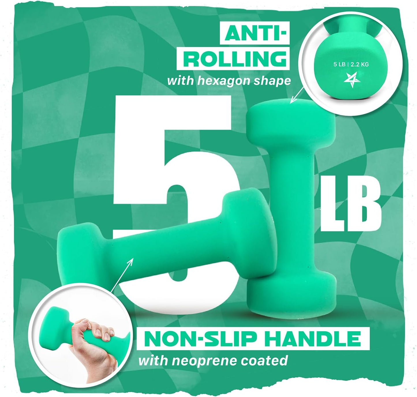 Yes4All Neoprene Coated Dumbbell Hand Weight Sets of 2 - Multiple Weight Options with 15 Colors, Hexagon Shape, Anti-roll, Anti-Slip