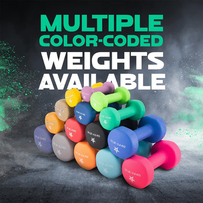 Yes4All Neoprene Coated Dumbbell Hand Weight Sets of 2 - Multiple Weight Options with 15 Colors, Hexagon Shape, Anti-roll, Anti-Slip