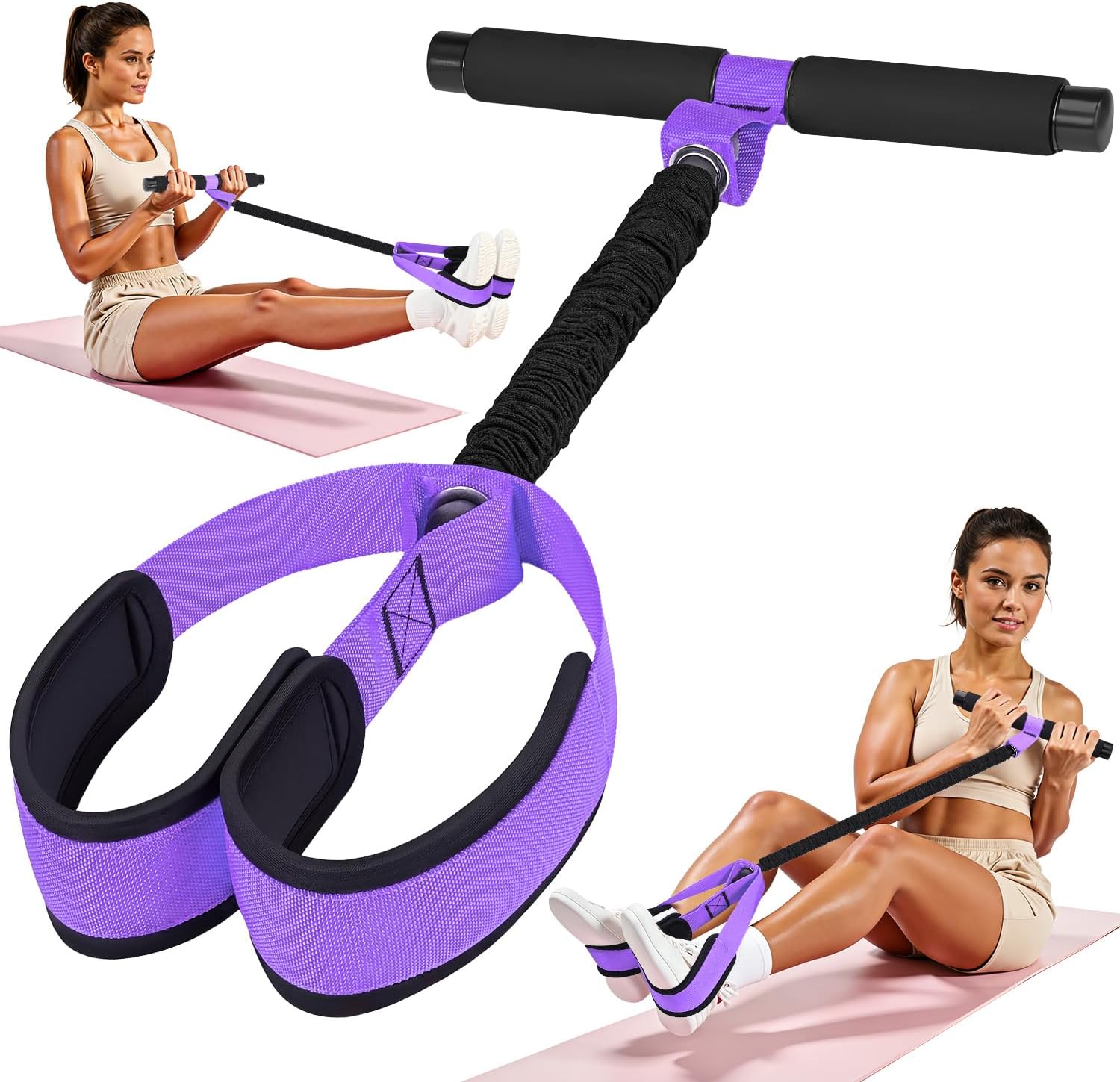 Pedal Resistance Band with Handles for Home Workout, Durable Sit-Up Exercise Band for Core, Abs, Arms and Legs, Portable Resistance Training Equipment - PuriLite
