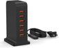 VHBW USB Tower Charging Station for Multiple Devices 50W, Charger Block 6 USB Ports(Shared 10A), Charging Station for Multiple Electronics,Multi Charger (Black)
