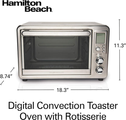 Hamilton Beach 31190C Digital Display Countertop Convection Toaster Oven with Rotisserie, Large 6-Slice, Stainless Steel