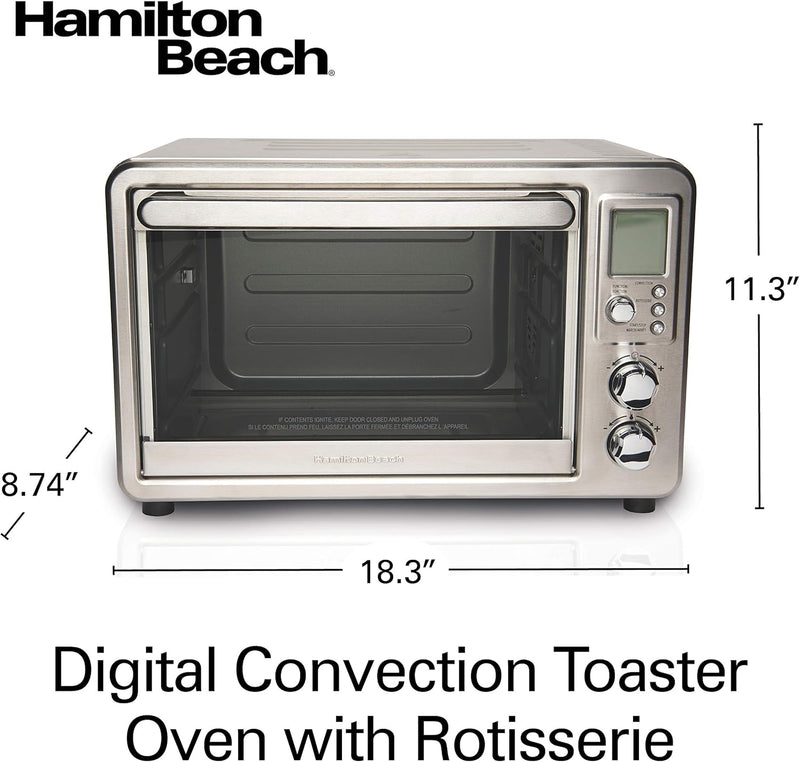 Hamilton Beach 31190C Digital Display Countertop Convection Toaster Oven with Rotisserie, Large 6-Slice, Stainless Steel