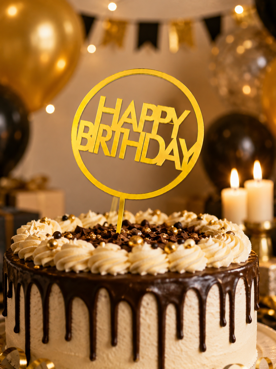 Happy Birthday & Happy Anniversary Cake Toppers | Multiple Elegant Designs | Party Decoration