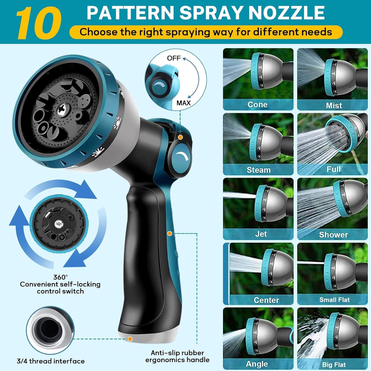 Garden Hose 100ft Expandable Water Hose with 10 Function Nozzle,3/4" Solid Brass Fittings, Lightweight, Durable, No-Kink Retractable Gardening Water Pipe for Lawn Yard Garden Outdoor,Blue
