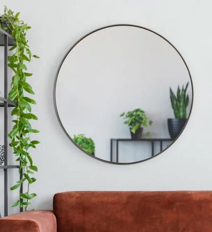 Maxwell Round Mirror with Antique Brushed Silver Finish