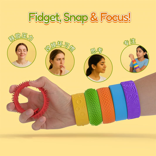 6PCS Textured Sensory Slap Bracelets for Kids & Adults – Fidget Stress Relief Toys for Autism, ADHD, Anxiety, Classroom Rewards, Stocking Stuffers (Multicolor) - PuriLite