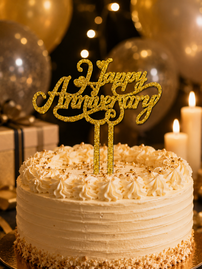 Happy Birthday & Happy Anniversary Cake Toppers | Multiple Elegant Designs | Party Decoration