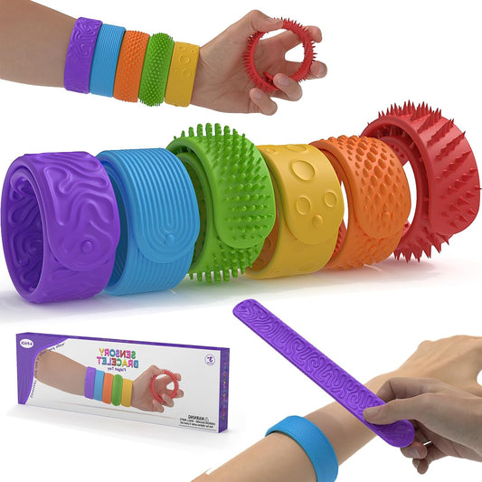 6PCS Textured Sensory Slap Bracelets for Kids & Adults – Fidget Stress Relief Toys for Autism, ADHD, Anxiety, Classroom Rewards, Stocking Stuffers (Multicolor) - PuriLite