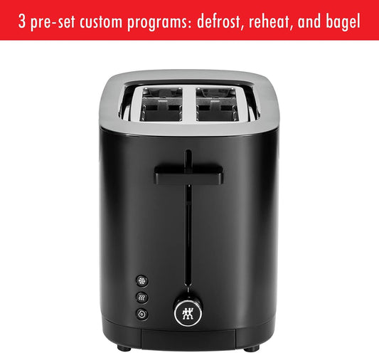 ZWILLING Enfinigy Cool Touch Toaster 2 Slice with Extra Wide 1.5" Slots for Bagels, 7 Toast Settings, Even Toasting, Reheat, Cancel, Defrost, Black, 53101-701 - PuriLite