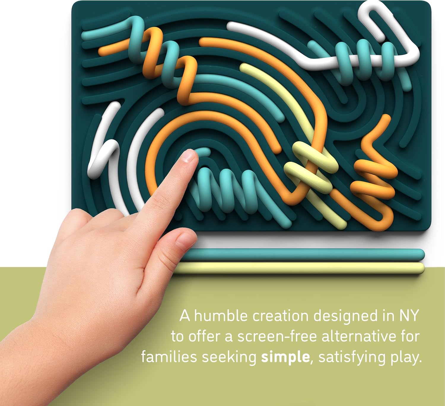 Sensory Activity Board for Kids & Adults | Silicone Fidget Toy for Stress Relief, Anxiety, ADHD & Autism | Quiet, No-Mess, Travel-Friendly with 11 Strings & Portable Bag (Spruce) - PuriLite