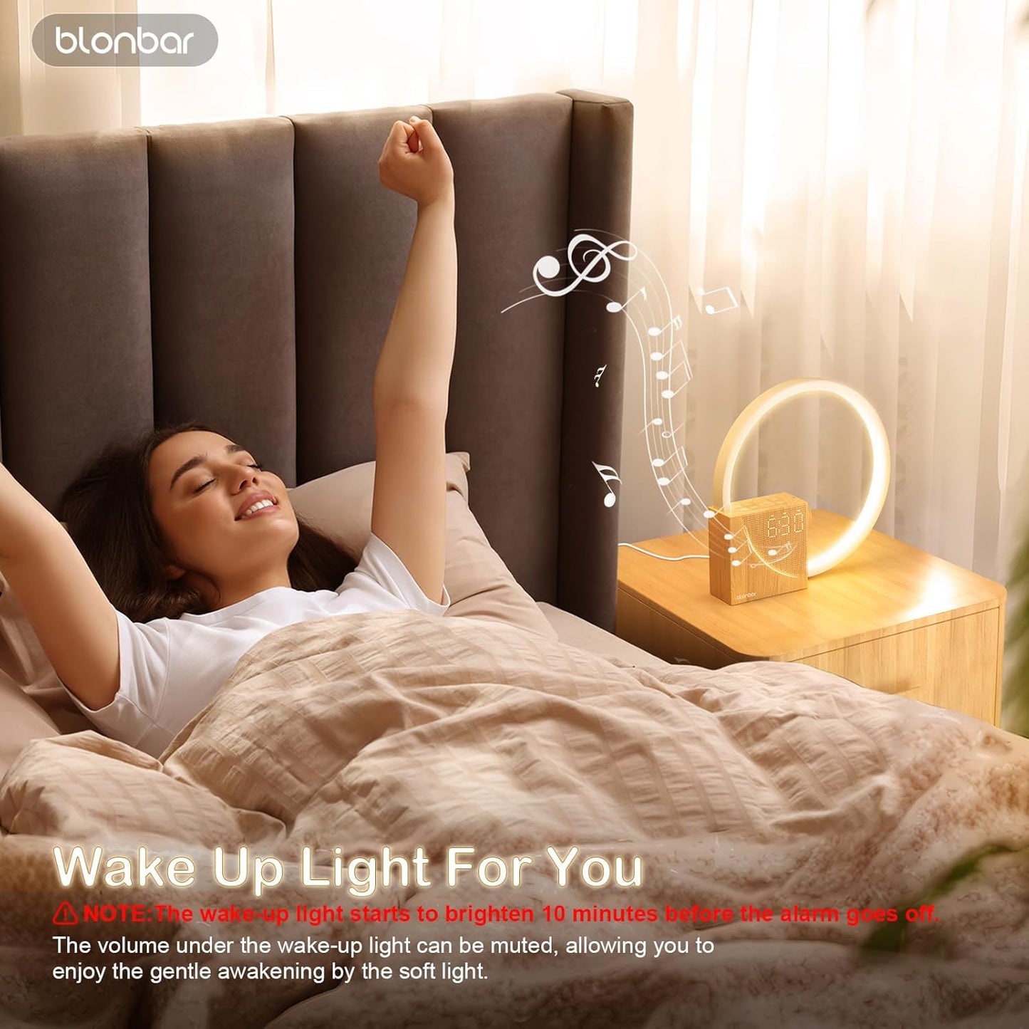 Sunrise Alarm Clock for Heavy Sleepers – Wake Up Light with Dual Alarms – 4-Level Dimmable Night Light with Natural Sounds & Snooze for Bedrooms