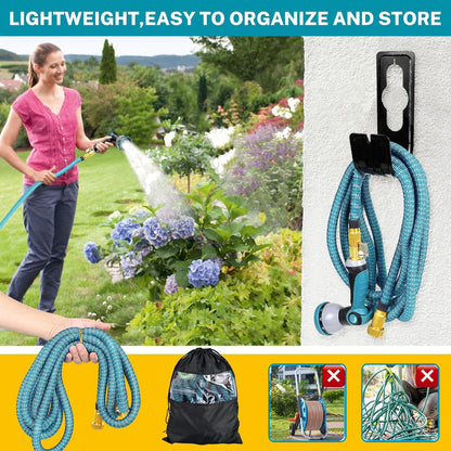 Garden Hose 100ft Expandable Water Hose with 10 Function Nozzle,3/4" Solid Brass Fittings, Lightweight, Durable, No-Kink Retractable Gardening Water Pipe for Lawn Yard Garden Outdoor,Blue