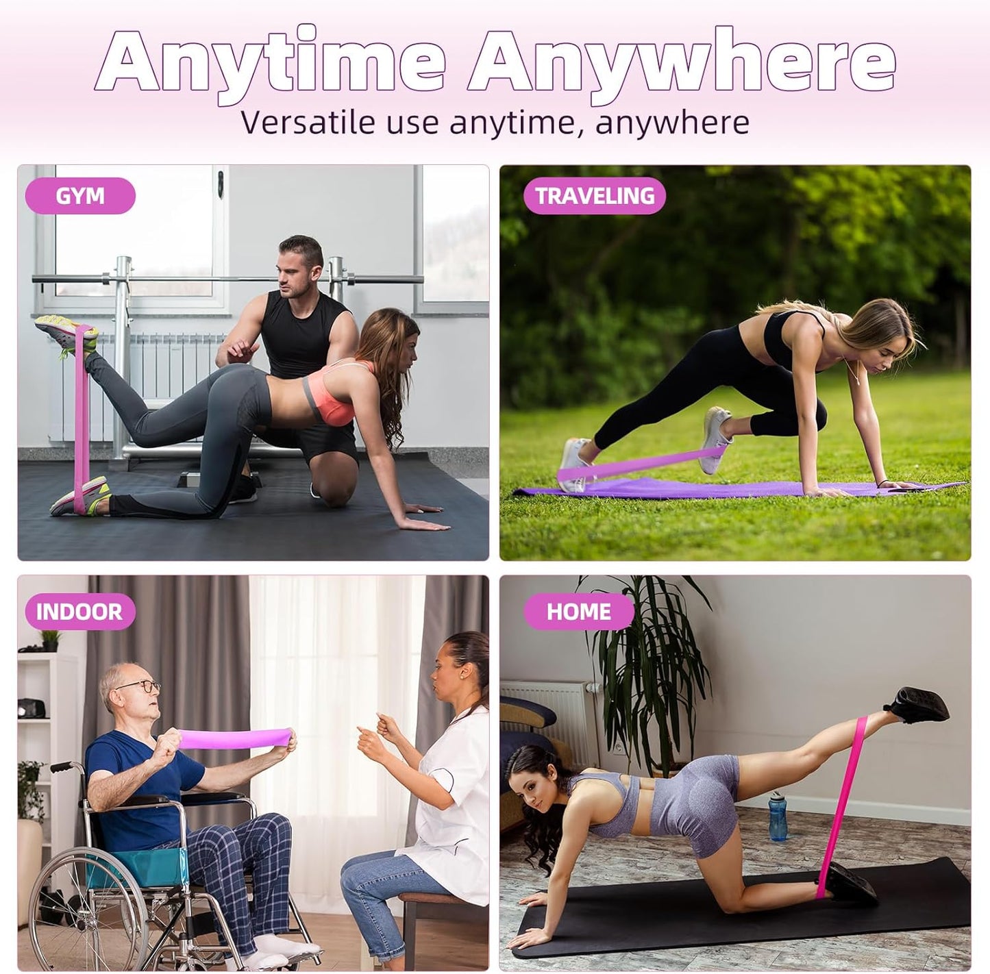 Resistance Loop Exercise Bands Exercise Bands for Home Fitness, Stretching, Strength Training, Physical Therapy,Elastic Workout Bands for Women Men Kids, Set of 5