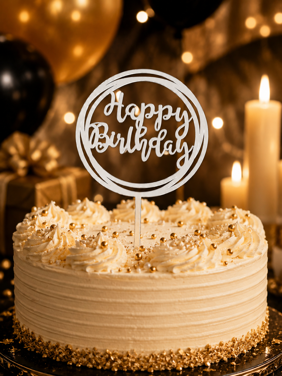 Happy Birthday & Happy Anniversary Cake Toppers | Multiple Elegant Designs | Party Decoration