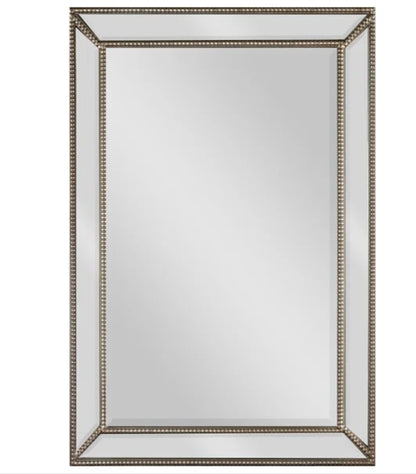 Rectangular Mirror with Beaded Frame and Antique Brass Finish