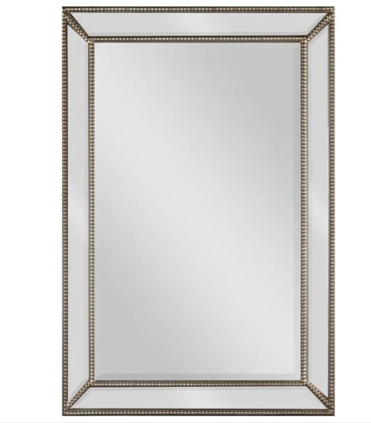 Rectangular Mirror with Beaded Frame and Antique Brass Finish
