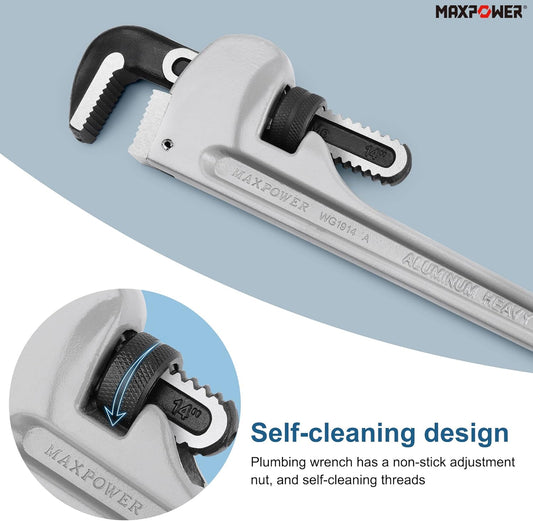 MAXPOWER 14-Inch Heavy Duty Aluminum Straight Pipe Wrench 14-Inch Plumbing Wrench - PuriLite