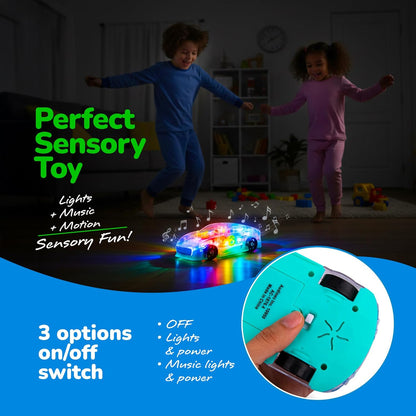 Light-Up Transparent Sensory Car Toy for Kids | Bump and Go with Colorful Gears, Music & LED Effects | Easter & Birthday Gift for Toddlers Ages 3+ - PuriLite