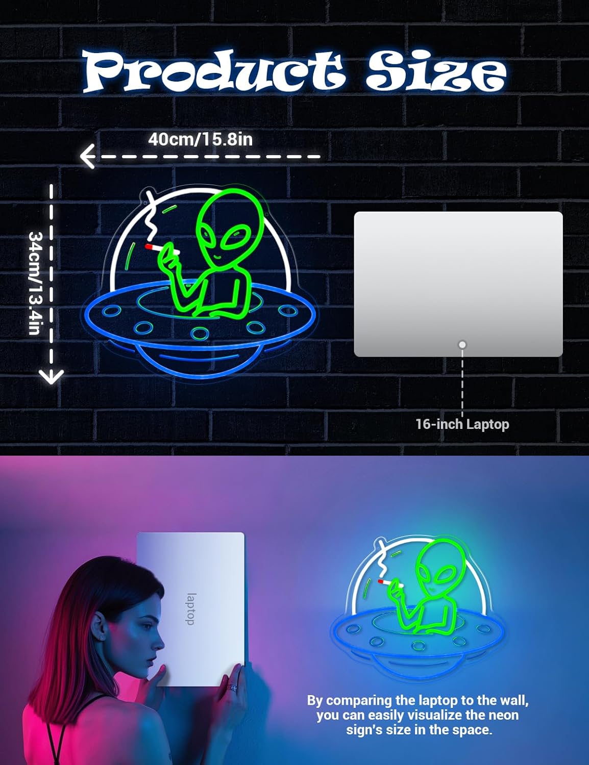 Alien UFO Neon Sign – LED Neon Wall Light for Man Cave, Gaming Room & Bar – USB Dimmable Sci-Fi Alien Wall Decor - PuriLite