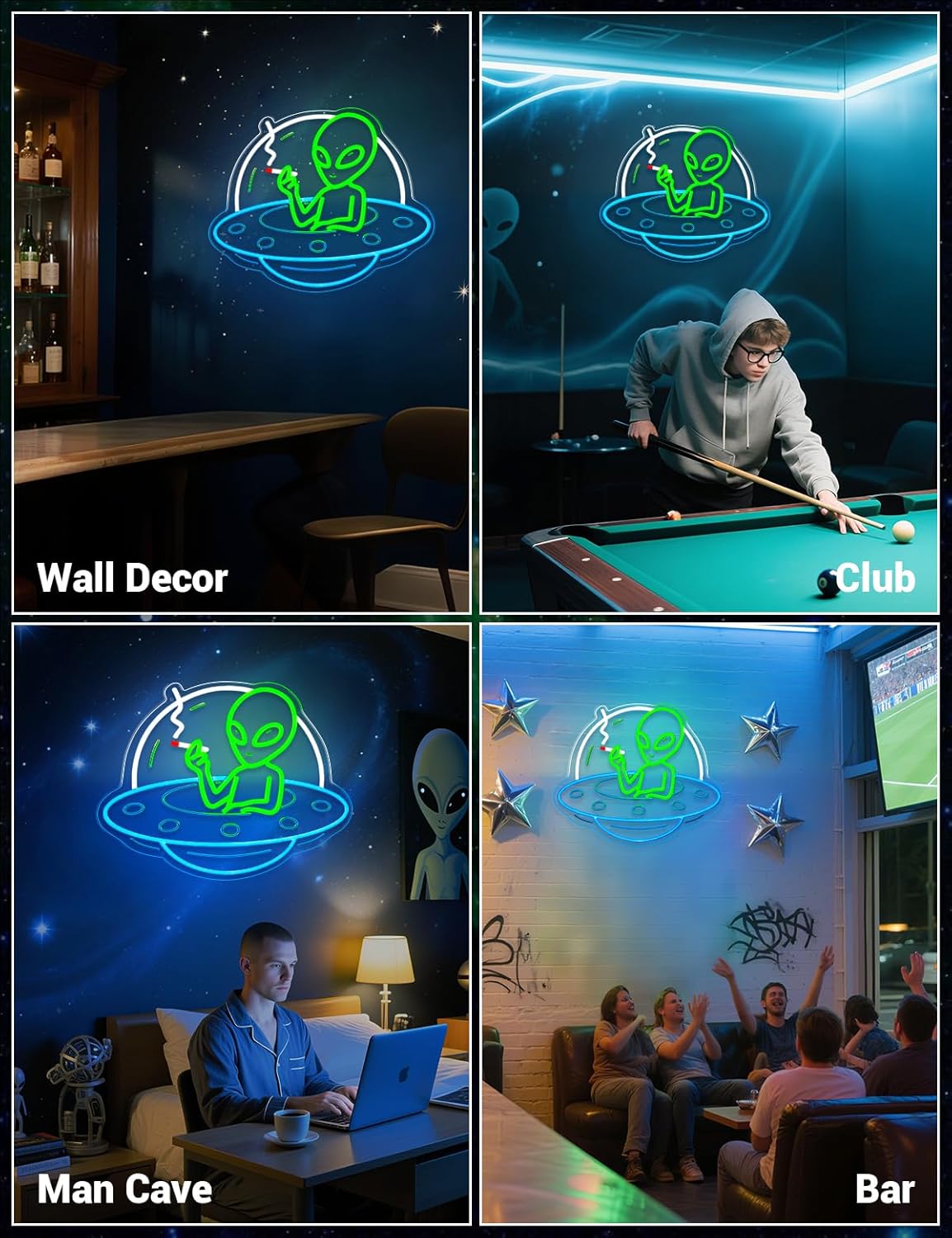 Alien UFO Neon Sign – LED Neon Wall Light for Man Cave, Gaming Room & Bar – USB Dimmable Sci-Fi Alien Wall Decor - PuriLite