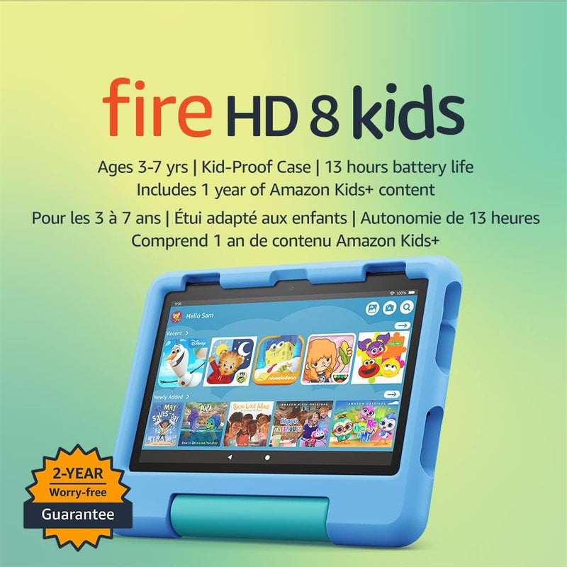 Amazon Fire HD 8 Kids tablet, ages 3-7. Top-selling 8" kids tablet on Amazon - 2022 | ad-free content with parental controls included, 13-hr battery, 32 GB, Blue