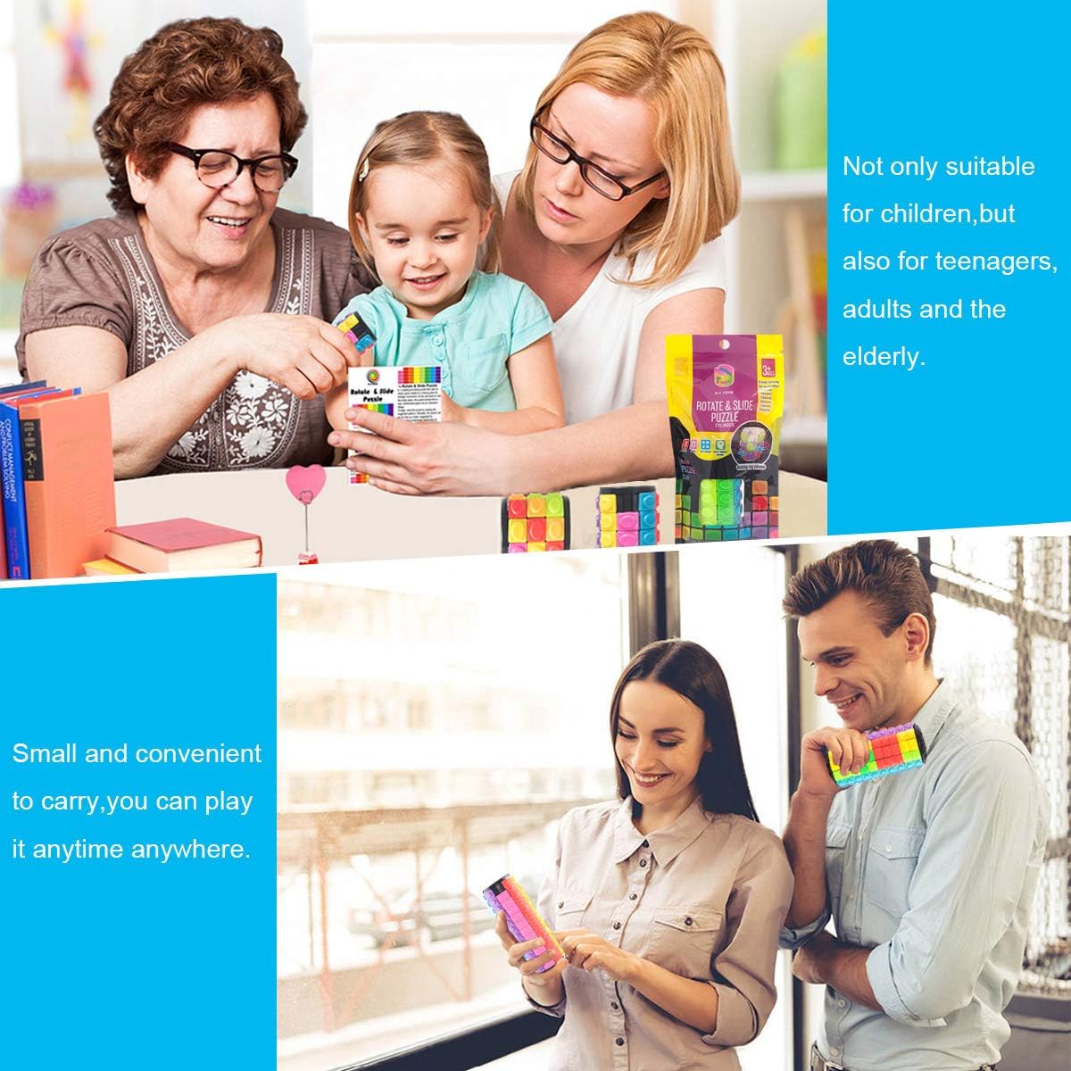 R.Y.TOYS 3D Magic Cube Puzzle | Rotating & Sliding Brain Teaser for Kids, Teens & Adults | Logic Puzzle Toy for Stress Relief, Focus & Gift (8 Colors x 12 Layers) - PuriLite