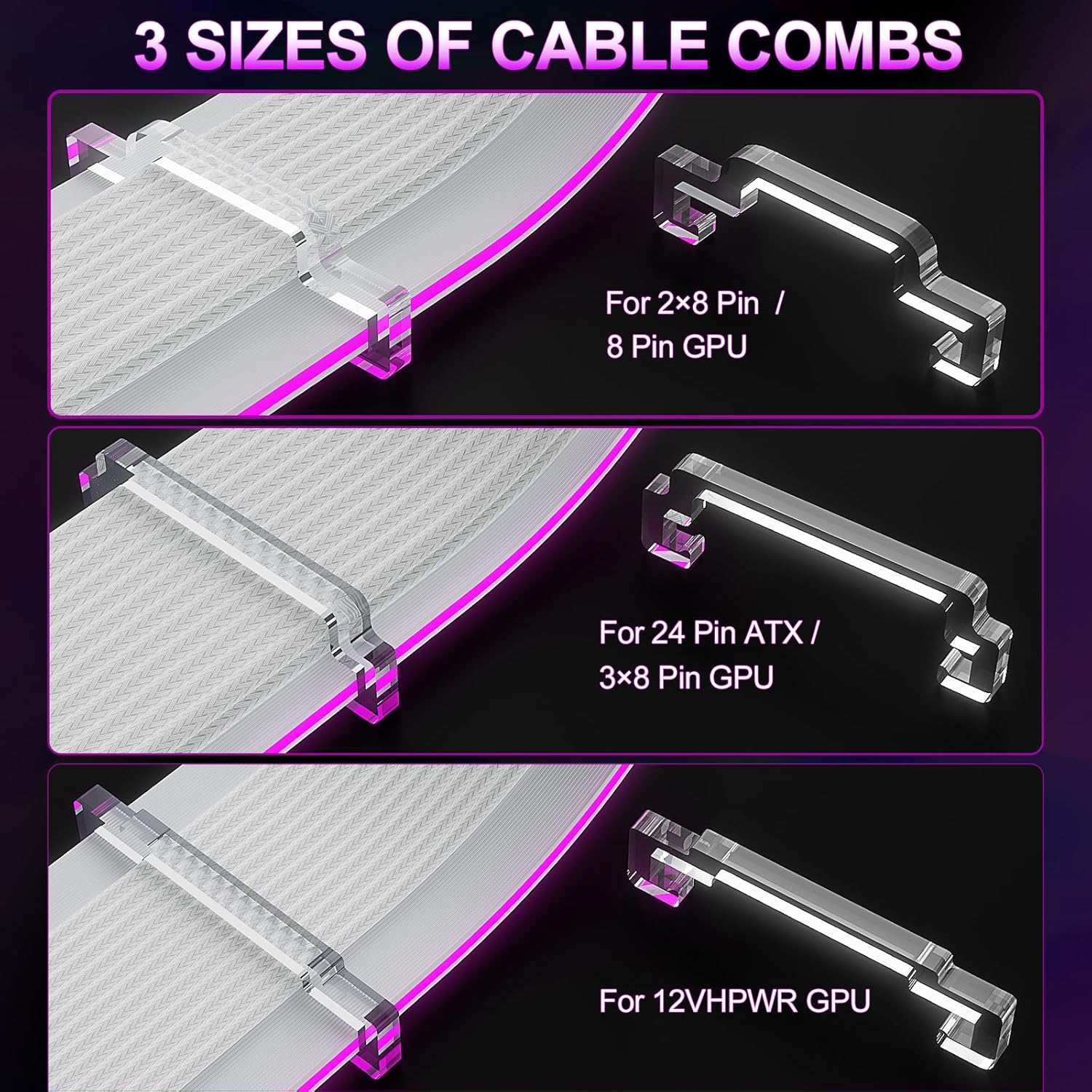 RGB PSU Cable Extension Kit – ARGB 24-Pin Motherboard & Dual 8-Pin GPU Cables – 120 LED Lighting Panels with Remote Control - PuriLite