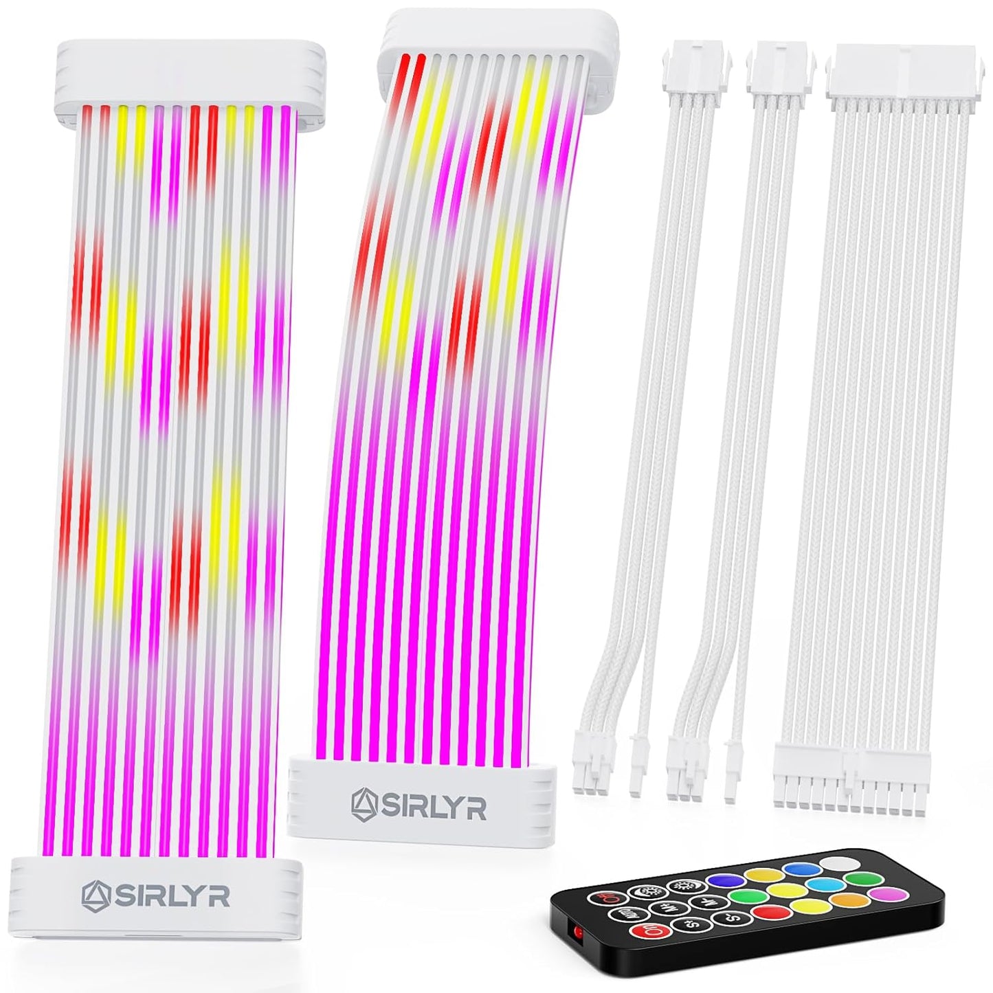 RGB PSU Cable Extension Kit – ARGB 24-Pin Motherboard & Dual 8-Pin GPU Cables – 120 LED Lighting Panels with Remote Control - PuriLite