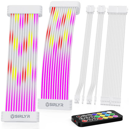 RGB PSU Cable Extension Kit – ARGB 24-Pin Motherboard & Dual 8-Pin GPU Cables – 120 LED Lighting Panels with Remote Control - PuriLite