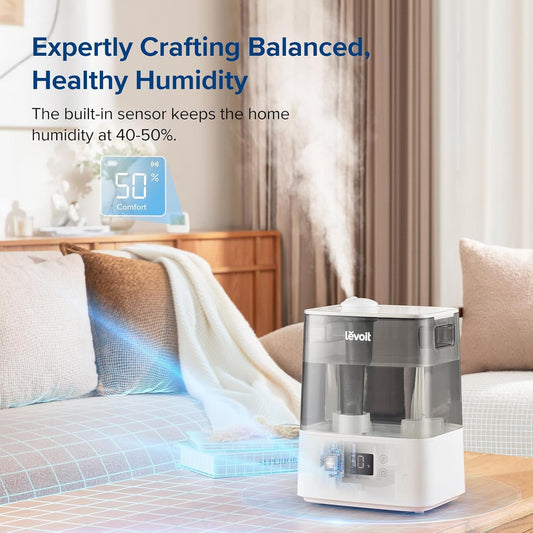Levoit Humidifier for Bedroom, Cool Mist Humidifiers for Plants, 6L Top Fill Air Humidifier for Large Room, Essential Oil Tray, Smart Control, Work with Alexa, Auto Mode, Night Light - PuriLite