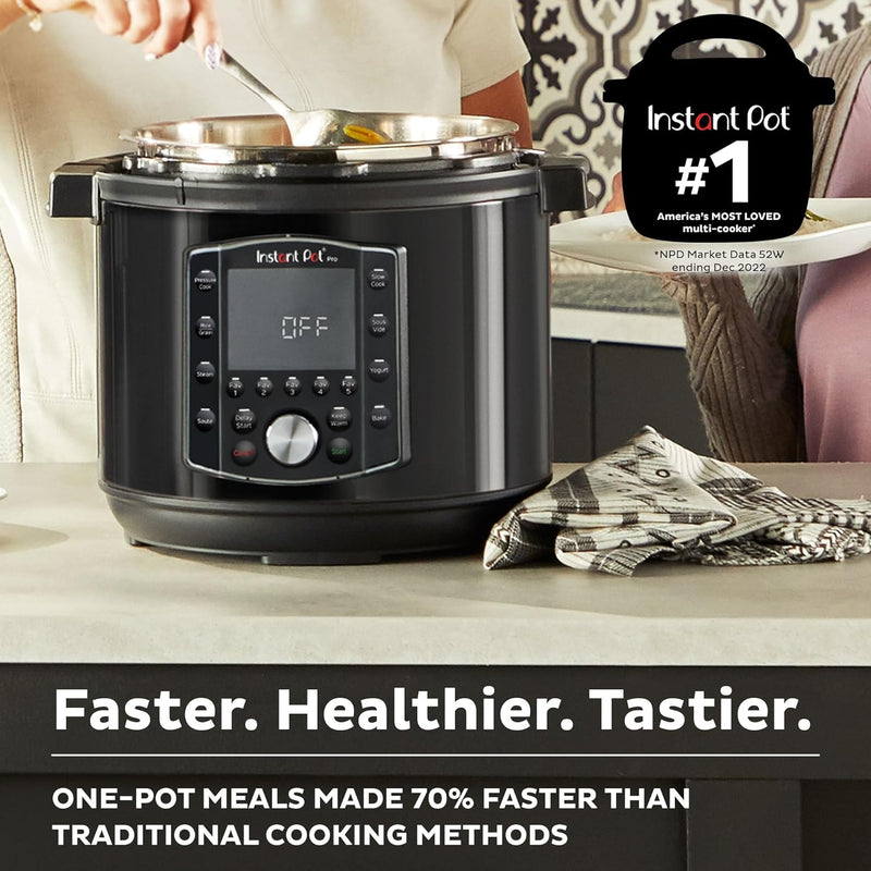 Instant Pot Pro 10-in-1 Pressure Cooker, Slow Cooker, Rice/Grain Cooker, Steamer, Sauté, Sous Vide, Yogurt Maker, Sterilizer, and Warmer, Includes App With Over 800 Recipes, Black, 6 Quart