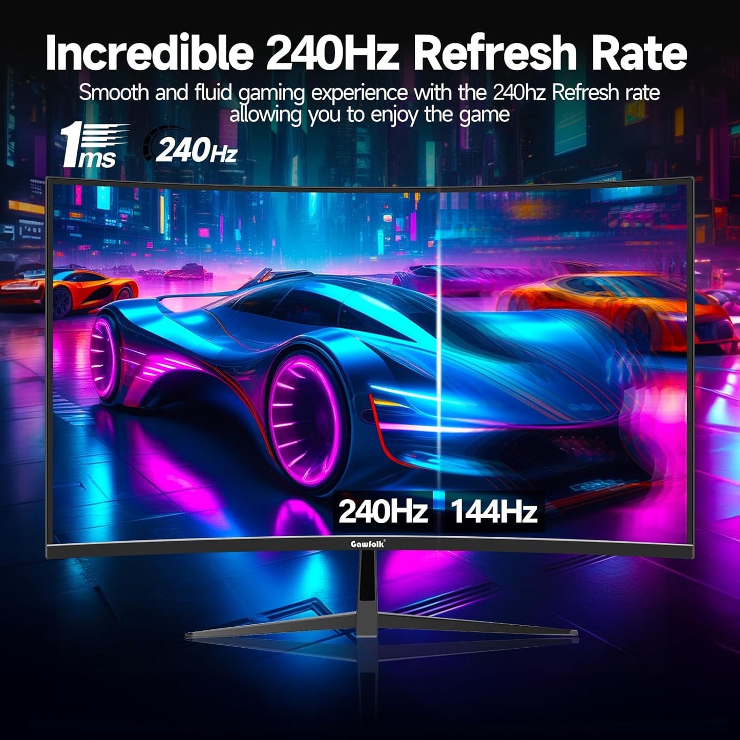Gawfolk 32-Inch Curved Gaming Monitor – 240Hz FHD 1080P – 1800R Frameless PC Screen – FreeSync – DisplayPort & HDMI – Wall Mount Ready