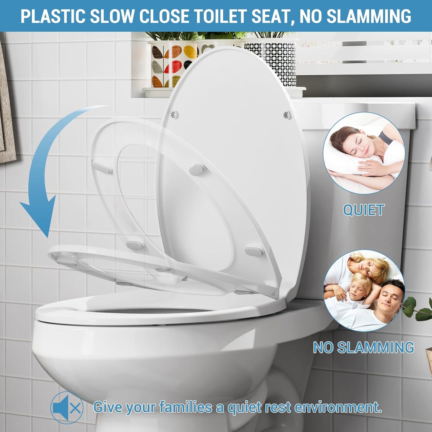 Slow Close Elongated Toilet Seat with Toddler Insert | Durable Plastic, Non-Slip Hinges, Easy Clean & Quick-Install Hardware | Bathroom Upgrade
