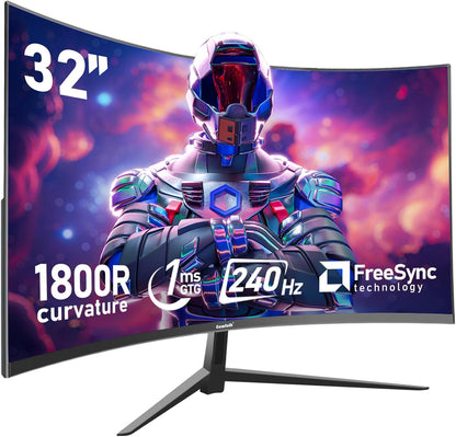 Gawfolk 32-Inch Curved Gaming Monitor – 240Hz FHD 1080P – 1800R Frameless PC Screen – FreeSync – DisplayPort & HDMI – Wall Mount Ready