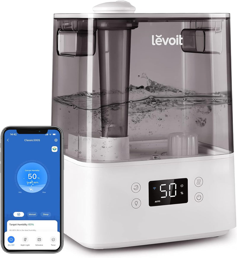 Levoit Humidifier for Bedroom, Cool Mist Humidifiers for Plants, 6L Top Fill Air Humidifier for Large Room, Essential Oil Tray, Smart Control, Work with Alexa, Auto Mode, Night Light