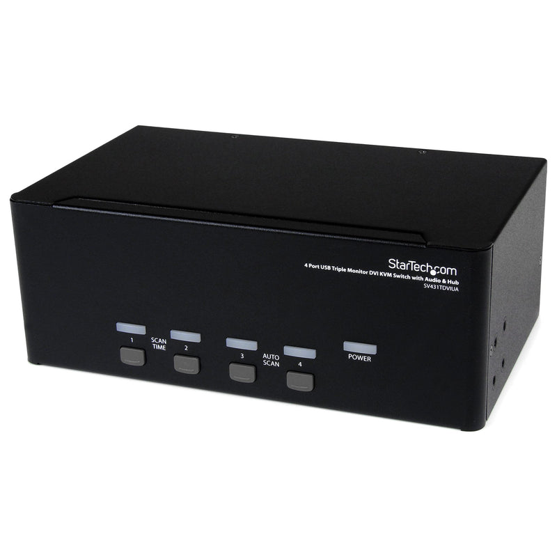 4 Port Triple Monitor DVI USB KVM Switch with Audio & USB 2.0 Hub - TAA