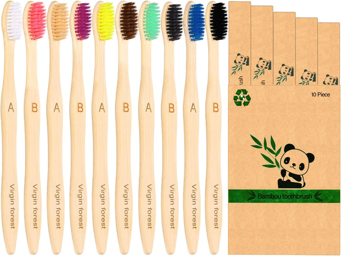 10 Pcs Bamboo Toothbrush, BPA Free Soft Bristle Toothbrush, Eco Friendly Natural Wooden Toothbrushes, Vegan Organic Bamboo Charcoal Tooth Brush for Sensitive Gums (10 Colors)