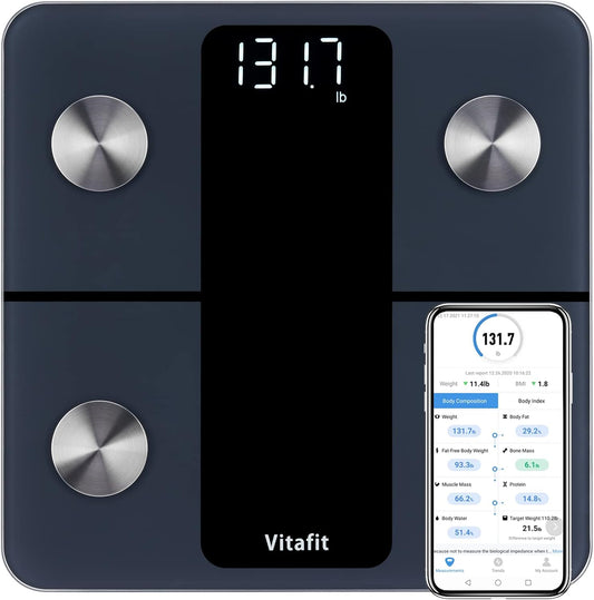 Smart Bathroom Scale Body Weight, Weight Scale Professional Factory Since 2001, App Sync 13 Body Composition Including BMI, Body Fat and Muscle, 400lb in 0.1lb Precision, White LED, Black