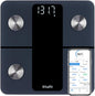 Smart Bathroom Scale Body Weight, Weight Scale Professional Factory Since 2001, App Sync 13 Body Composition Including BMI, Body Fat and Muscle, 400lb in 0.1lb Precision, White LED, Black