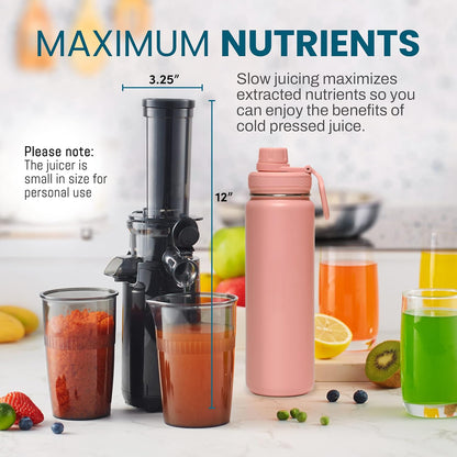 Elite Gourmet EJX600 Compact Small Space-Saving Masticating Slow Juicer, Cold Press Juice Extractor, Nutrient and Vitamin Dense, Easy to Clean, 16 oz Juice Cup, Charcoal Grey