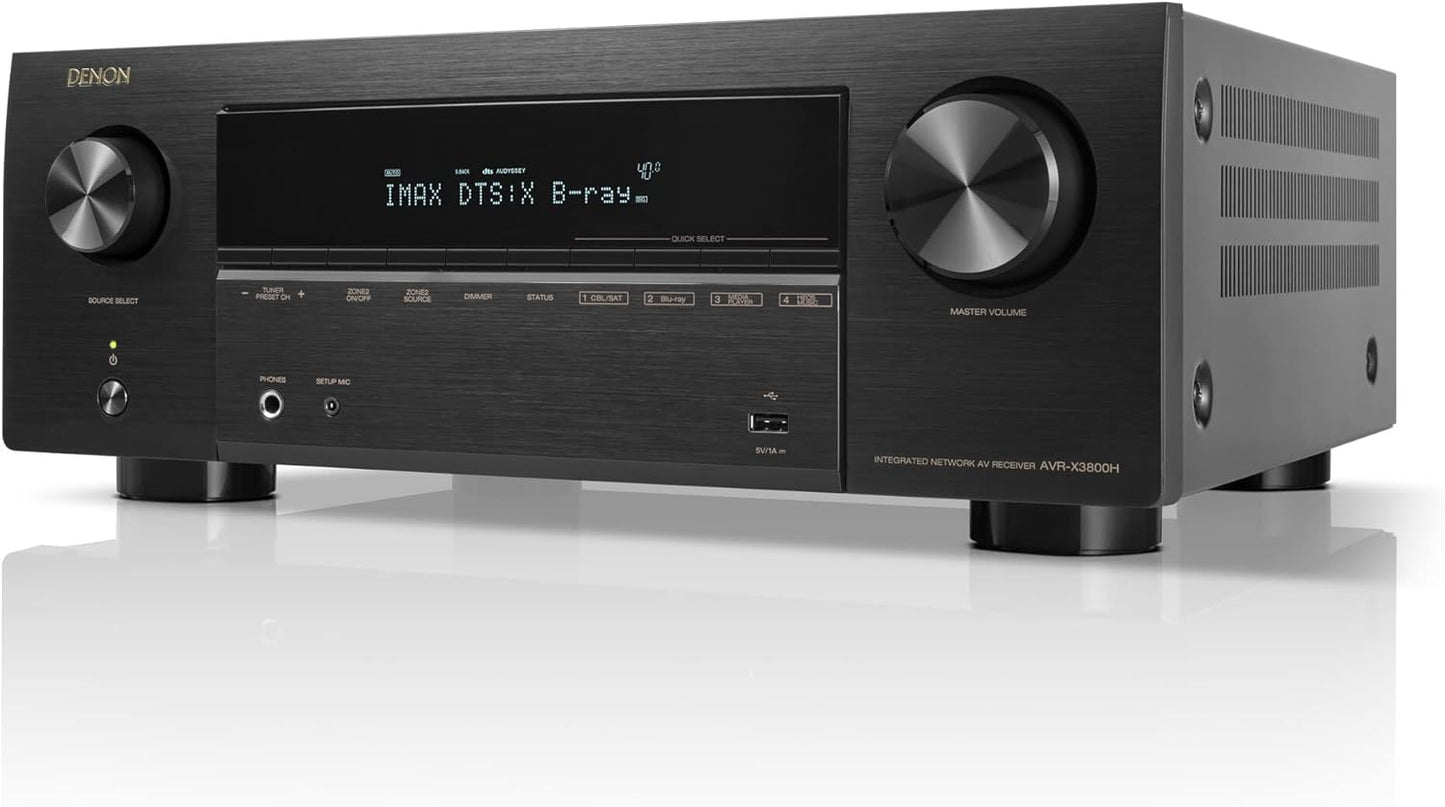 Denon AVR-X3800H 9.4-Ch Receiver - 8K UHD Home Theater AVR (105W X 9) Built-in Bluetooth, Wi-Fi & HEOS Multi-Room Streaming, Dolby Atmos, DTS:X Pro, IMAX Enhanced & Auro 3D