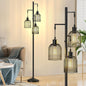 Stepless Dimmable Floor Lamps with Hanging Lampshades 3 Lights Boho Floor Lamps with 3 PCS 6W Bulbs Tree Standing Lamp Tall Pole Lamp for Living Room Bedroom Office, Black