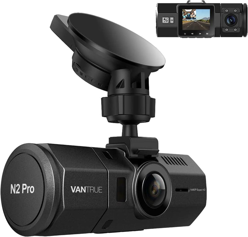 VANTRUE N2 Pro 2.5K Front and Inside Dash Camera for Uber, 1440P Dual Dash Cam for Trucks, Car Dashcam, IR Night Vision, 24H Motion Detection Parking Mode, G-Sensor, Support 256GB Max