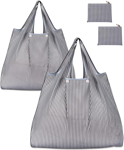 KINGMAS Reusable Grocery Bags, Folding Tote Shopping Bag fits in Pocket, Washable Waterproof Nylon Pouch Bags (2 Pack)