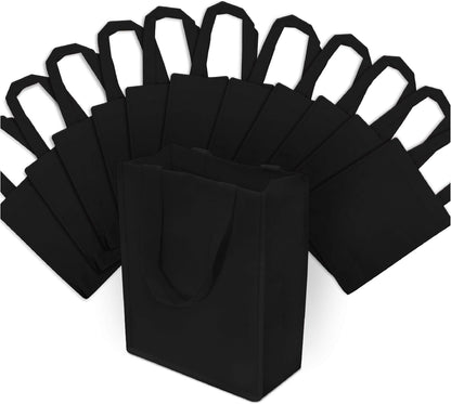 Black Gift Bags - 12 Pack Reusable Shopping Bags with Handles, Small Fabric Cloth Bags for Small Business, Gifts, Groceries, Merchandise, Events, Parties, Take-Out, Retail Stores, Bulk - 8x4x10